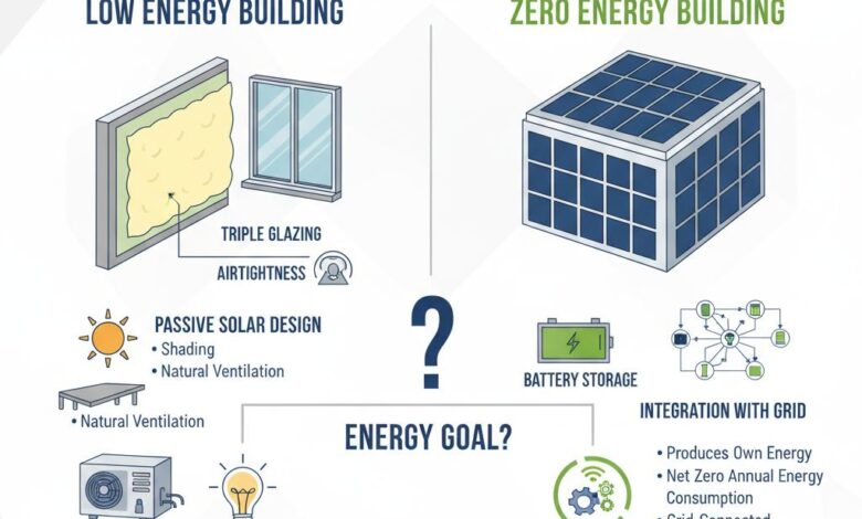 المباني منخفضة الطاقة و المباني صفر الطاقة: المناهج والاختلافات