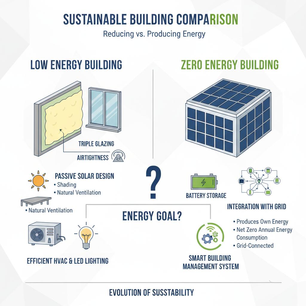 المباني منخفضة الطاقة و المباني صفر الطاقة: المناهج والاختلافات