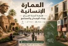 العمارة الإنسانية: فلسفة أنسنة الفراغ وبناء الوجدان والمجتمع، مع تصور بصري يجمع العمارة الطينية، والفراغات الحضرية الصديقة للإنسان، والعمارة التشاركية.